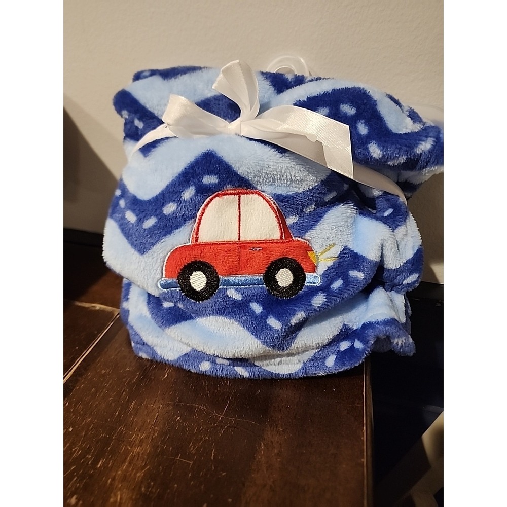 Le Bebe Favorite Boys Fleece Blue Baby Blanket Red CAR Puppy 30x36 Security 3D